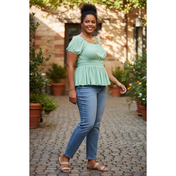 torrid Tops - Torrid Crinkle Gauze Criss Cross Back Top Hemlock size 1X/ 14-16